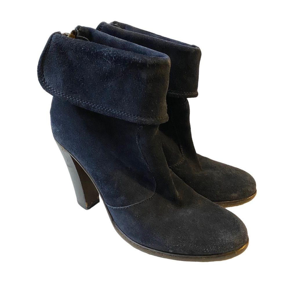 Lockharte Suede Leather Fold-Over Heeled Platform Booties Size 7
